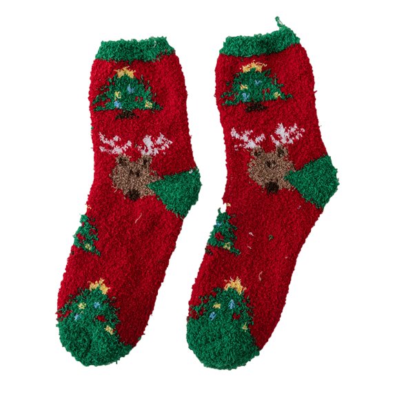 PoureLoom Crew Sock Sleep Socks for Women Sleeping Slipper Socks Fluffy Socks with Grips Thick Winter Socks Soft Warm Fabric Womens Socks Non Slip Green One Size
