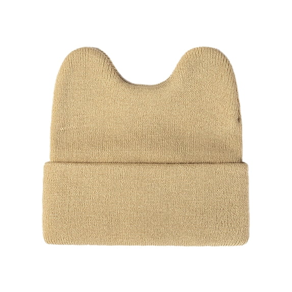PoureLoom Crochet Hats for Women Cute Cat Ear Plain Knitted Hat Soft Knit Hat Vintage Cuffed Slouchy Beanie for Women Unisex Cold Weather Wear Beige One Size
