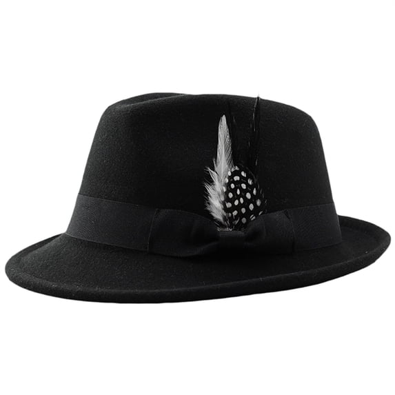 PoureLoom Fedora Hats for Women Men Feather Hat Vintage Elegant Soft Wide Brim Hat Panama Hat for Casual Party Black One Size