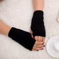 thumbnail image 1 of PoureLoom Fingerless Gloves with Thumb Hole Cozy Half Fingerless Driving Gloves Knit Mittens for Women Men Black One Size, 1 of 2