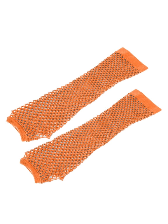 Fishnet Gloves for Women, Long & Short Fingerless Stretchy Mesh Arm Sleeves, Gloves for Gothic Punk Emo Costume Party Decoration Accessories Orange One Size
