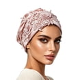 thumbnail image 1 of PoureLoom Floral Lace Beanie Hat Chemo Cap Stretch Slouchy Turban Headwear Soft Breathable Rhinestone Pink One Size, 1 of 4
