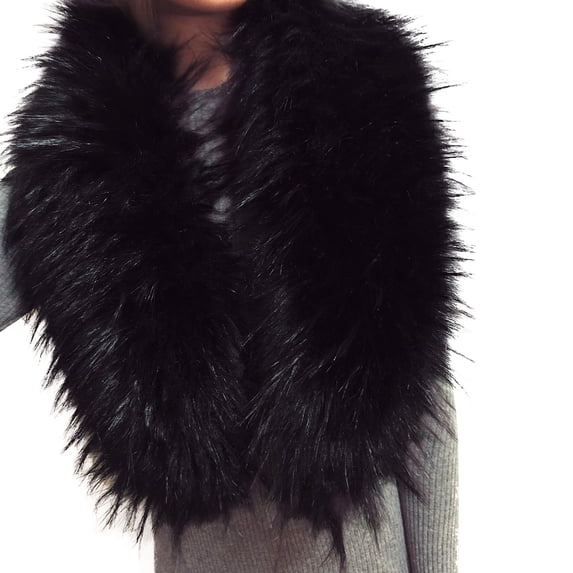PoureLoom Fluffy Faux Fox Fur Shawl Womens Wedding 1920s Party Stole Shrug Neck Warmer Collar Winter Fur Scarf Shawl D One Size