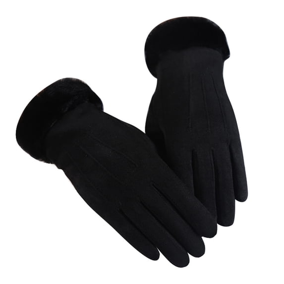PoureLoom Gloves For Women Cold Weather,Touchscreen Winter Gloves for Women Fleece Lined,Women's Windproof Suede Leather Gloves Black One Size