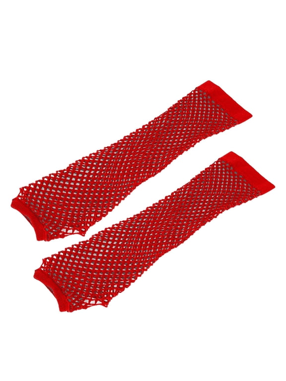 Lone Fishnet Gloves Fingerless For Women Fish Net Arm Sleeve Mesh Emo Goth Punk Scene Accessories Red One Size