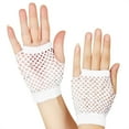 thumbnail image 1 of PoureLoom Long Fishnet Fingerless Gloves 80’s Theme Party with Rhinestones Mesh Gloves for Women Girls Performance White ONESIZE, 1 of 3