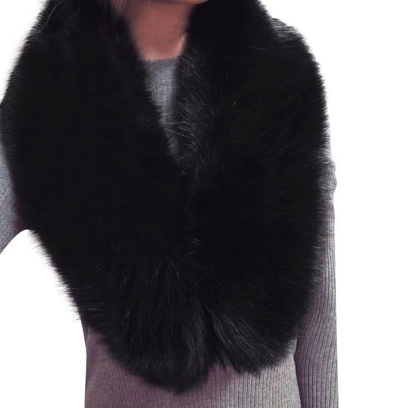 PoureLoom Long Men Women Faux Fur Collar Winter Warm Wrap Stole Scarf Shawl Shrug Black One Size