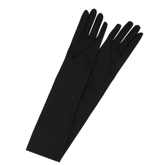 PoureLoom Long Opera Party Gloves 1920s Satin Tea Party Elbow Length Gloves for Women Masquerade Mask Carnival Black One Size