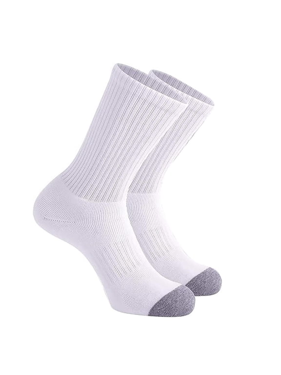 Men Women Mid Calf Athletic Crew Socks, Ribbed Top Sports Socks with Reinforced Heel and Toe, Moisture Wicking Cushioned Socks for Running Hiking Gym Workout Daily Wear Silver One Size