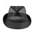 thumbnail image 1 of PoureLoom Men Women Straw Fedora Trilby Sun Hat Classic Cowboy Panama Hat Summer Travel Beach Short Brim Jazz Cap with Band Black One Size, 1 of 7