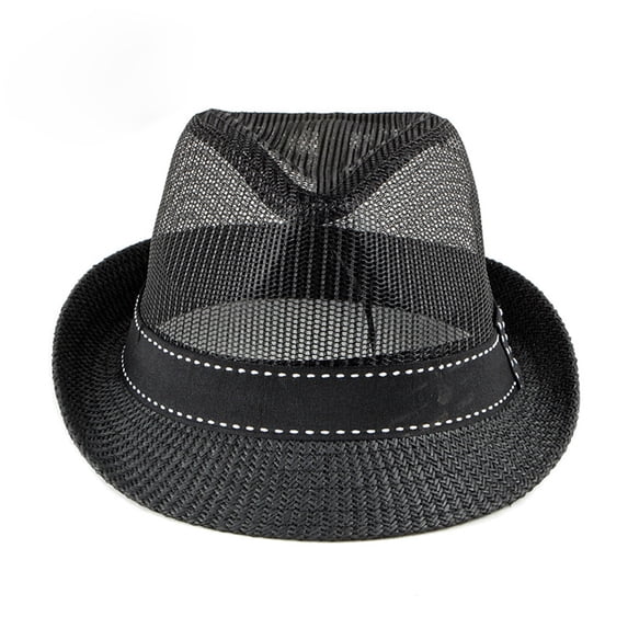PoureLoom Men Women Straw Fedora Trilby Sun Hat Classic Cowboy Panama Hat Summer Travel Beach Short Brim Jazz Cap with Band Black One Size