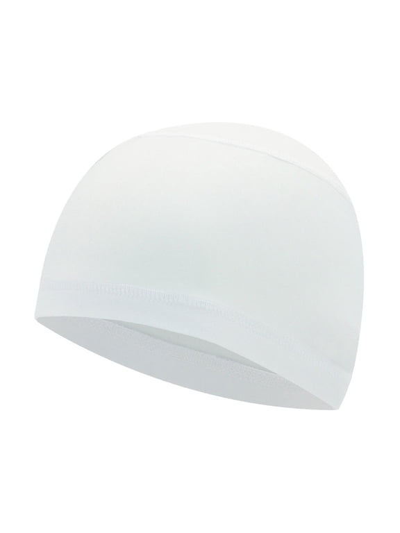 Men Women Stretch Skull Cap Helmet Liner, Quick Dry Sweat Wicking Beanie, Outdoor Cycling Motorcycle Running Tactical Headwrap White One Size