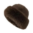 thumbnail image 1 of PoureLoom Men Women Warm Faux Fur Beanie Hat, Fluffy Plush Winter Skull Cap, Soft Windproof Cold Weather Hat for Outdoor Skiing Coffee One Size, 1 of 1