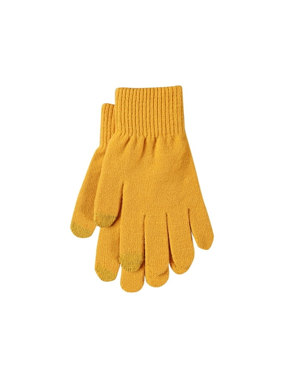 Merino Winter Gloves for Men Women, Cold Weather Warm Touchscreen Unisex, Non-Slip, Knit Elastic Cuff Yellow One Size