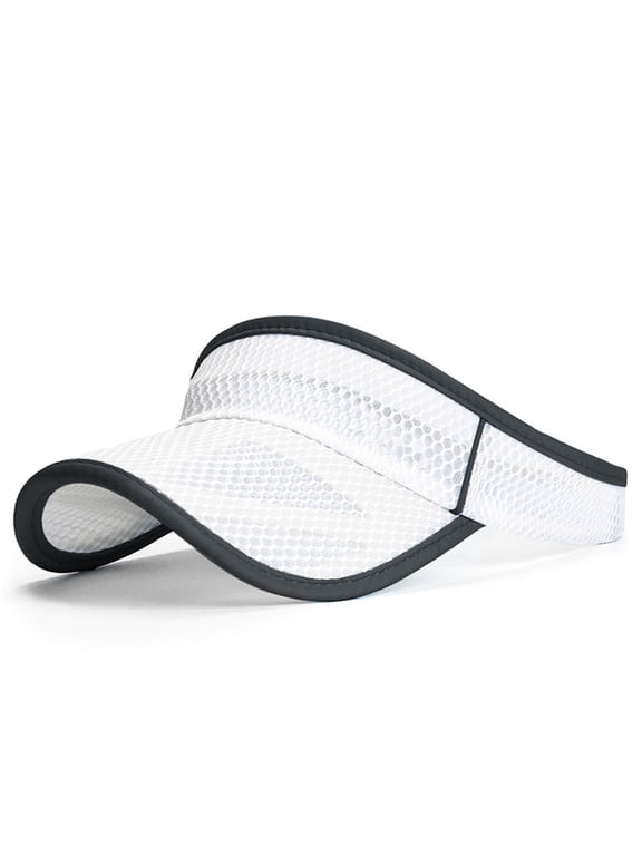 Mesh Sun Visor Hat for Men Women, Breathable Hollow Top Visor with Rollable Brim, Lightweight Adjustable Outdoor Running Golf UV Protection Cap White One Size