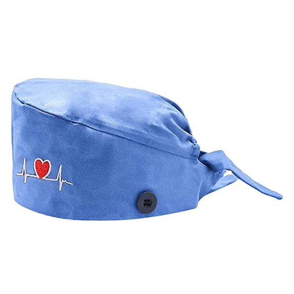 PoureLoom Nurse Scrub Hats Surgical Cap Nursing Working Hats with 4 Buttons & Sweatband Adjustable Tie Breathable with Elastic Bandage for Dentist Doctors Nurses Women Men Sky Blue One Size