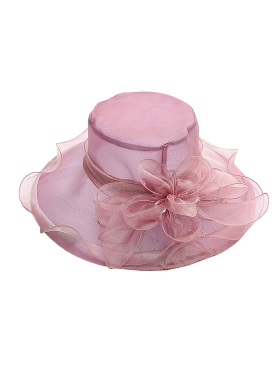 Organza Kentucky Fascinator Hat for Women - Derby Cocktail Tea Party Sun Hat Wedding Bridal Flower Church Hat Purple One Size