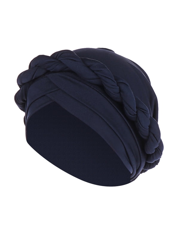 Pre Tied Turban Hats for Women Knotted Solid Caps Chemo Beanies Headwrap Headwear for Cancer Daily Use Navy One Size