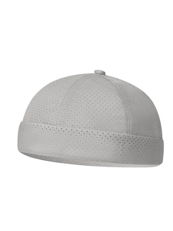 Quick Dry Brimless Hats Mesh Beanie Docker Cap Casual 5 Panel Skullcap Rolled Cuff Breathable Watch Caps Sailor Hat Light Ashy One Size