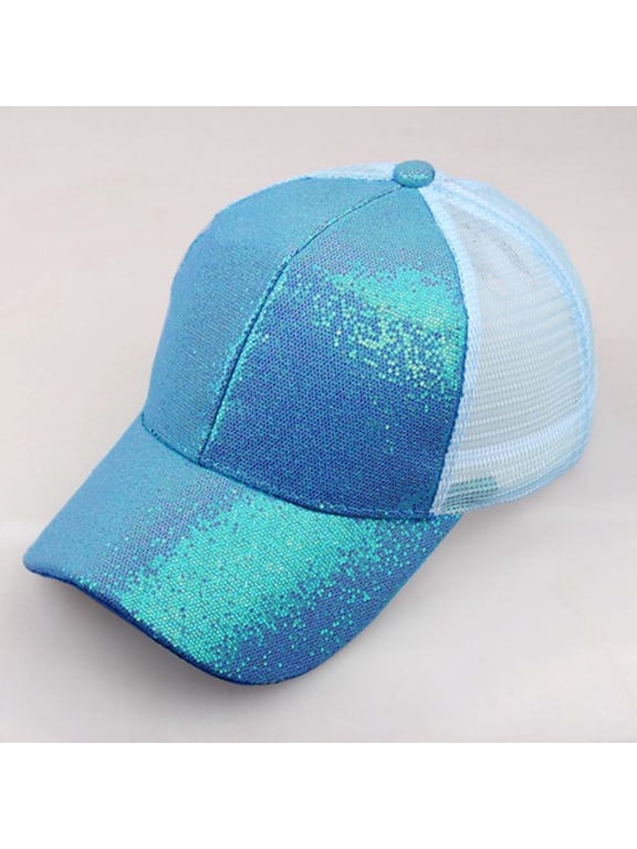 Sequin Baseball Cap For Women Girls Trucker Hat Sun Hat Golf Visor Hat Sparkly Bling 80S Party Hat For Hip Top Beach Travel Blue One Size
