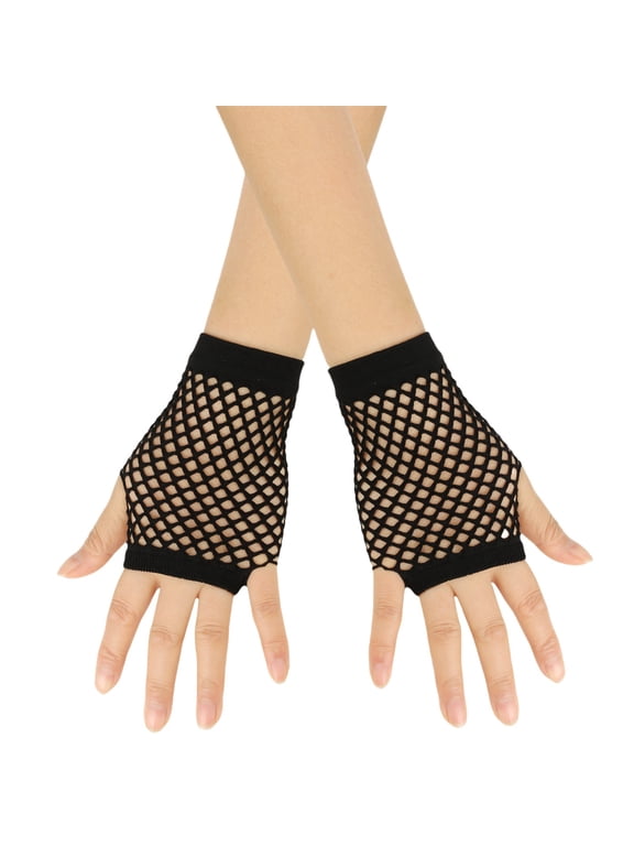 Short Fishnet Gloves Fingerless For Women Fish Net Mesh Emo Goth 80s Scene Accessories Black One Size