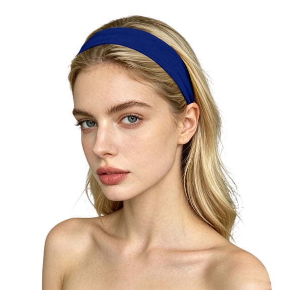 PoureLoom Simple Solid Fabric Headband for Women, Thin Wide Non Slip Hair Hoop, Minimalist Plain Stretchy Headband for Daily Makeup Sports Casual Hair Accessories Blue One Size