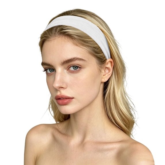 PoureLoom Simple Solid Fabric Headband for Women, Thin Wide Non Slip Hair Hoop, Minimalist Plain Stretchy Headband for Daily Makeup Sports Casual Hair Accessories White One Size