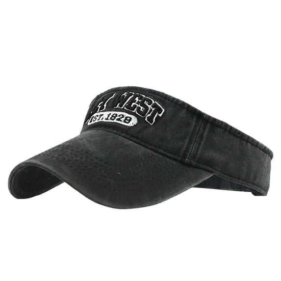 PoureLoom Sports Sun Visor Hats Adjustable Cooling Athletic Visors Hat Baseball Cap for Women Men Golf Tennis Cycling Running Washed Cotton Embroidered Open‑Top Cap Black One Size