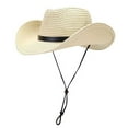 thumbnail image 1 of PoureLoom Straw Cowboy Cowgirl Hat Wide Brim Woven Western Cap UPF 50+ Beach Sun Hat Shapeable Packable Fedora Cap for Men Women Beige One Size, 1 of 6