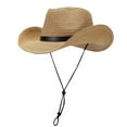 thumbnail image 1 of PoureLoom Straw Cowboy Hat for Women Men Wide Brim Sun Beach Hat with Chin Strap Breathable Western Cowgirl Cap for Outdoor Travel Khaki One Size, 1 of 9