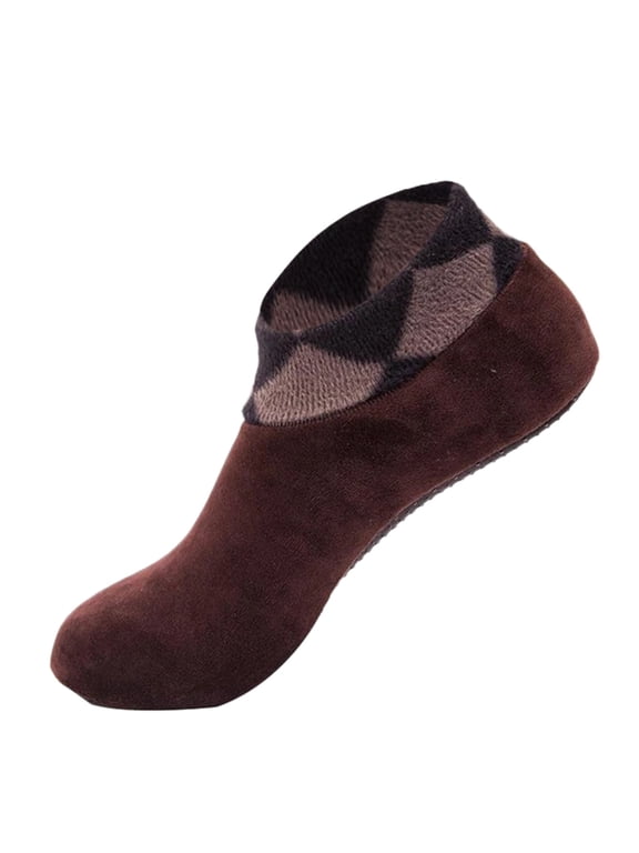 Thick Fleece Lined Slipper Socks for Women, Warm Double Layer Floor Socks with Non Slip Grips, Cozy Thermal Knit Socks for Home Sleeping Winter Coffee One Size