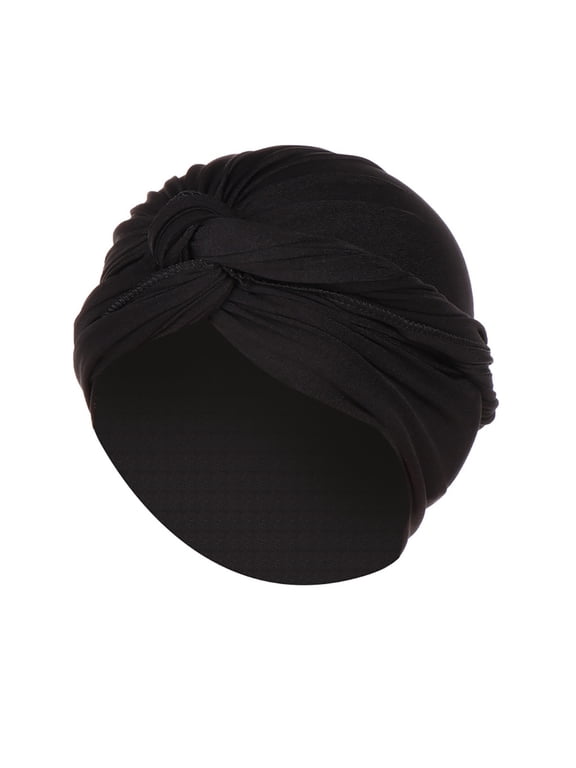 Thickened Knotted Turban Hat, Bohemian Headwrap Cap for Women Black One Size