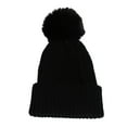 thumbnail image 1 of PoureLoom Trendy Fuzzy Fleece Lined Warm Comfortable Soft Stretch Cable Knit Ribbed Faux Fur Pom Pom Beanie Hat Black One Size, 1 of 3
