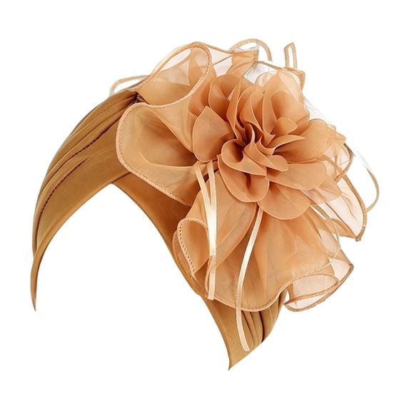PoureLoom Turban Headwrap Hats for Women Twist Solid Flower Caps Pre Tied Chemo Beanies Headwear for Cancer Headcover Khaki One Size