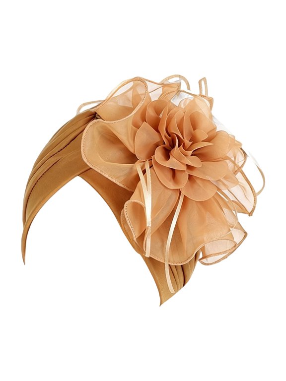 Turban Headwrap Hats for Women Twist Solid Flower Caps Pre Tied Chemo Beanies Headwear for Cancer Headcover Khaki One Size