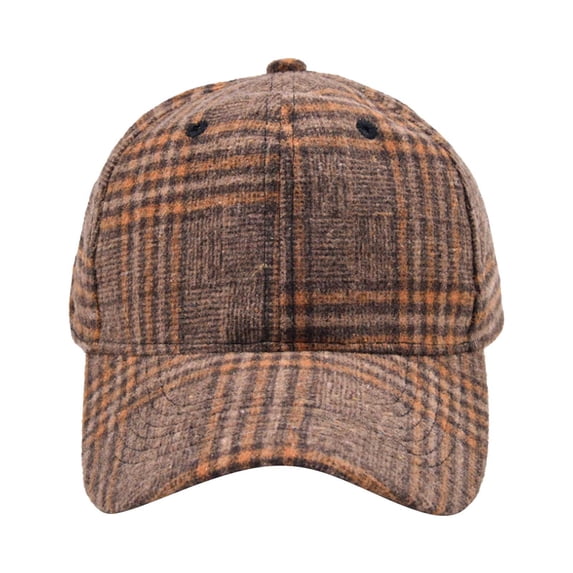 PoureLoom Unisex Vintage Tartan Plaid Baseball Hat, Brown Curved Brim Cap, Adjustable Fall Winter Outdoor Daily Dad Hat A One Size