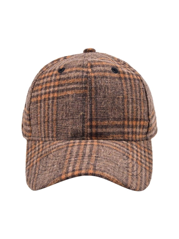 Unisex Vintage Tartan Plaid Baseball Hat, Brown Curved Brim Cap, Adjustable Fall Winter Outdoor Daily Dad Hat A One Size