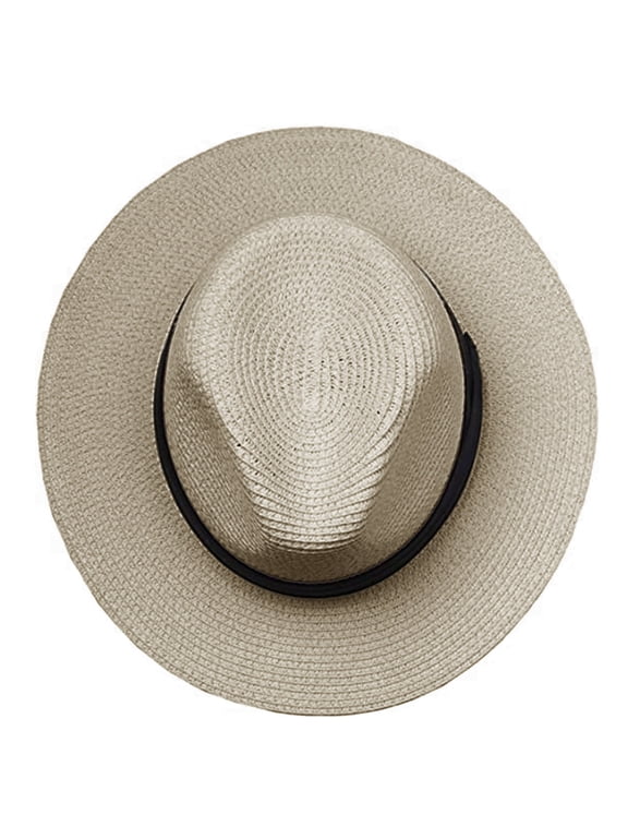 Unisex Wide Brim Sun Hat Straw Panama Rancher Fedora Hat for Men Beach Hat for Women A One Size