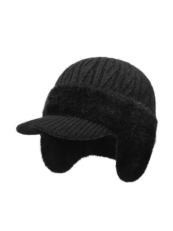 Unisex Winter Unisex Ear Flap Russian Ushanka Hat Faux Fur Trapper Trooper Hats with Earmuffs for Men Women Black One Size