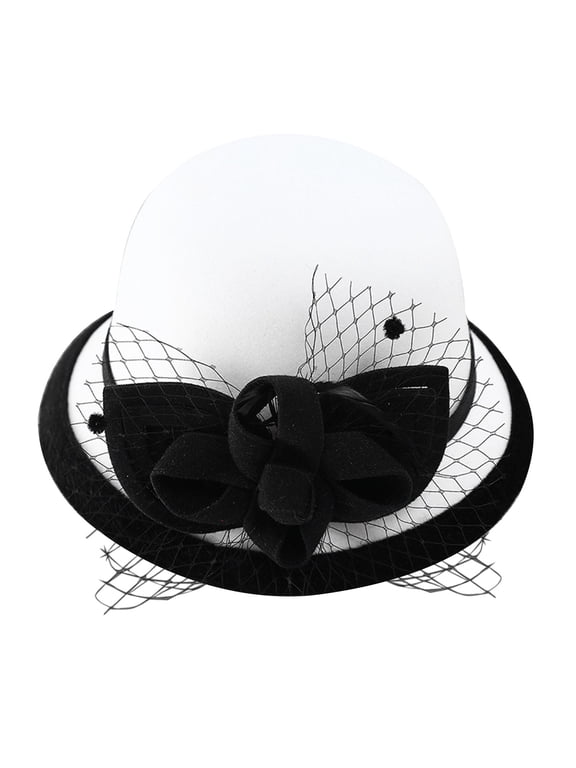 Vintage Felt Cloche Bucket Bowler Hat Women Church Wedding Fascinator Formal Dress Hat Winter Fedoras White M