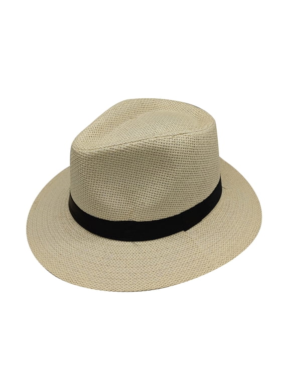 Wide Brim Panama Hat for Men Roll Up Cowboy Hat Straw Fedora Sun Hats for Beach Outdoor Travel Fishing Gardening Beige One Size