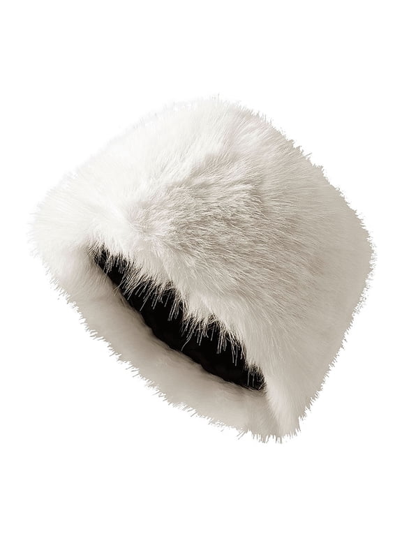 Winter Bucket Hat for Women Fur Russian Ushanka Ladies Fluffy Snow Hat Fuzzy Fisherman Cap Warm Cute Beige One Size