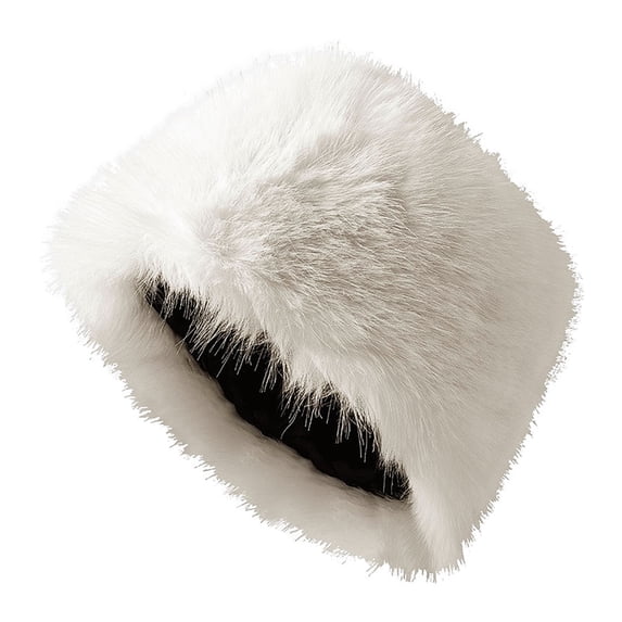 PoureLoom Winter Bucket Hat for Women Fur Russian Ushanka Ladies Fluffy Snow Hat Fuzzy Fisherman Cap Warm Cute White One Size