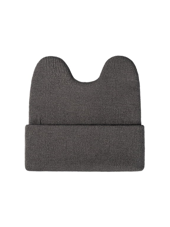 Winter Cute Cat Ear Knitted Beanie Hats for Women and Men Soft Warm Plain Knit hat Ladies Cuffed Skull Beanies Cap Casual Daily Wear Gray One Size