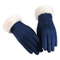thumbnail image 1 of PoureLoom Winter Suede Leather Full Finger Gloves, Woman's Plush Lined Touch Screen Gloves with Faux Fur Cuff Blue One Size, 1 of 3