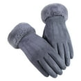 thumbnail image 1 of PoureLoom Winter Suede Leather Full Finger Gloves, Woman's Plush Lined Touch Screen Gloves with Faux Fur Cuff Gray One Size, 1 of 8