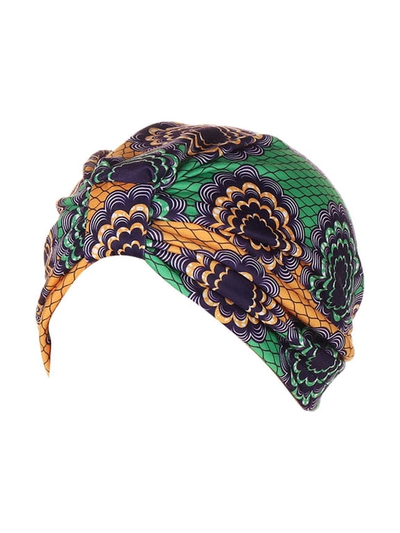 Women African Pattern Flower Knot Headwrap Bonnet Turban Beanie Cap Headwear Hat Elastic Knot African Pattern A One Size