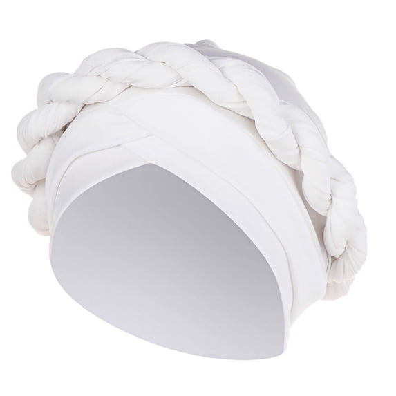 PoureLoom Women Chemo Beanie Braid Turban Headwear for Hair Loss White One Size