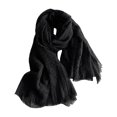 thumbnail image 1 of PoureLoom Women Cotton Linen Blend Scarf Soft Fashion Crinkle Shawl Wrap with Fringe Black One Size, 1 of 5