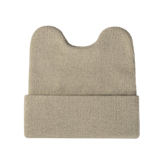 PoureLoom Women Cute Cat Ears Beanie Hat Winter Warm Plain Knit Hat Retro Y2K Skull Caps Soft Slouchy Cuffed Beanie Ski Cap Coffee One Size